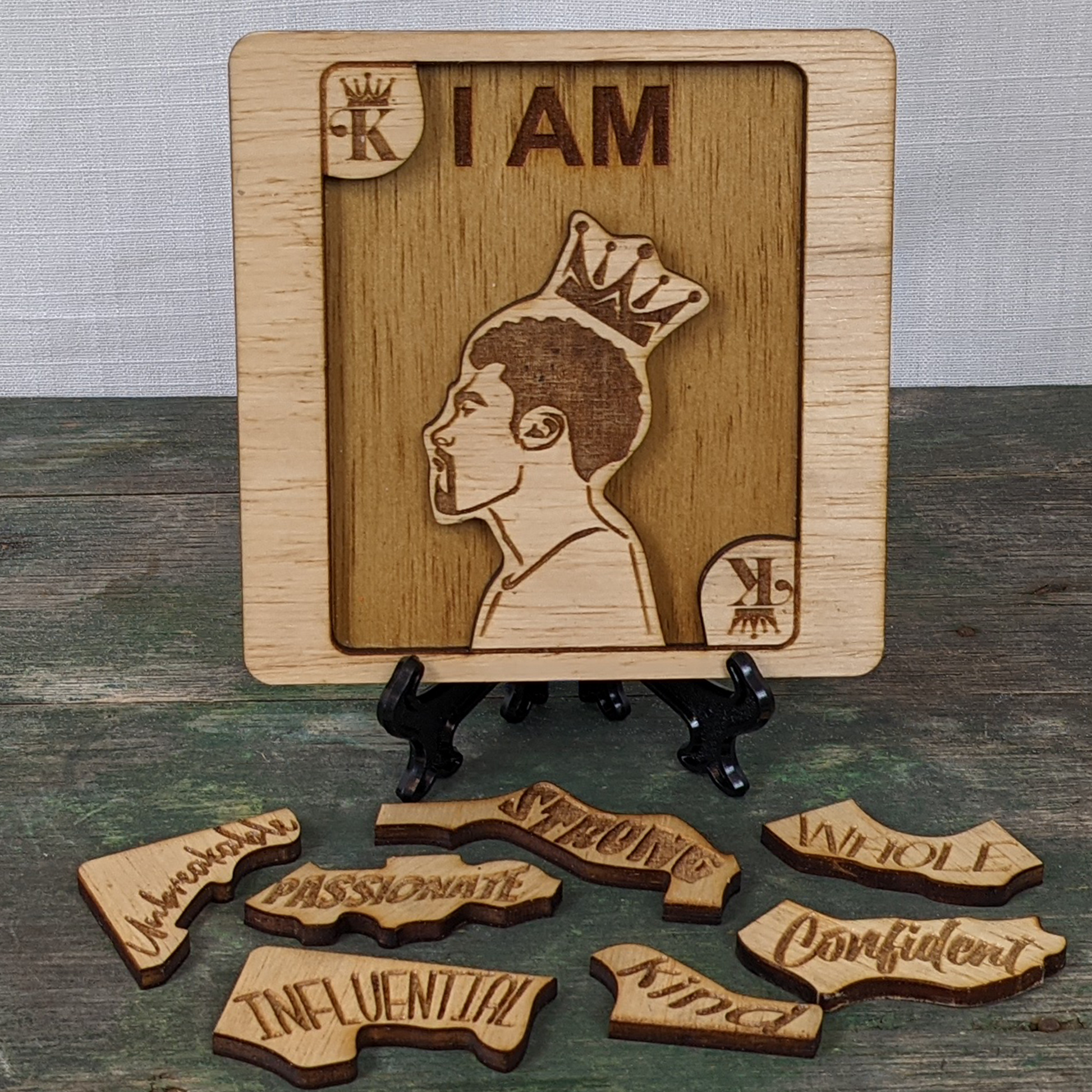 "I AM" Affirmations Puzzle - King pieces out Whole Confident Influential Passionate Unbreakable Strong Kind