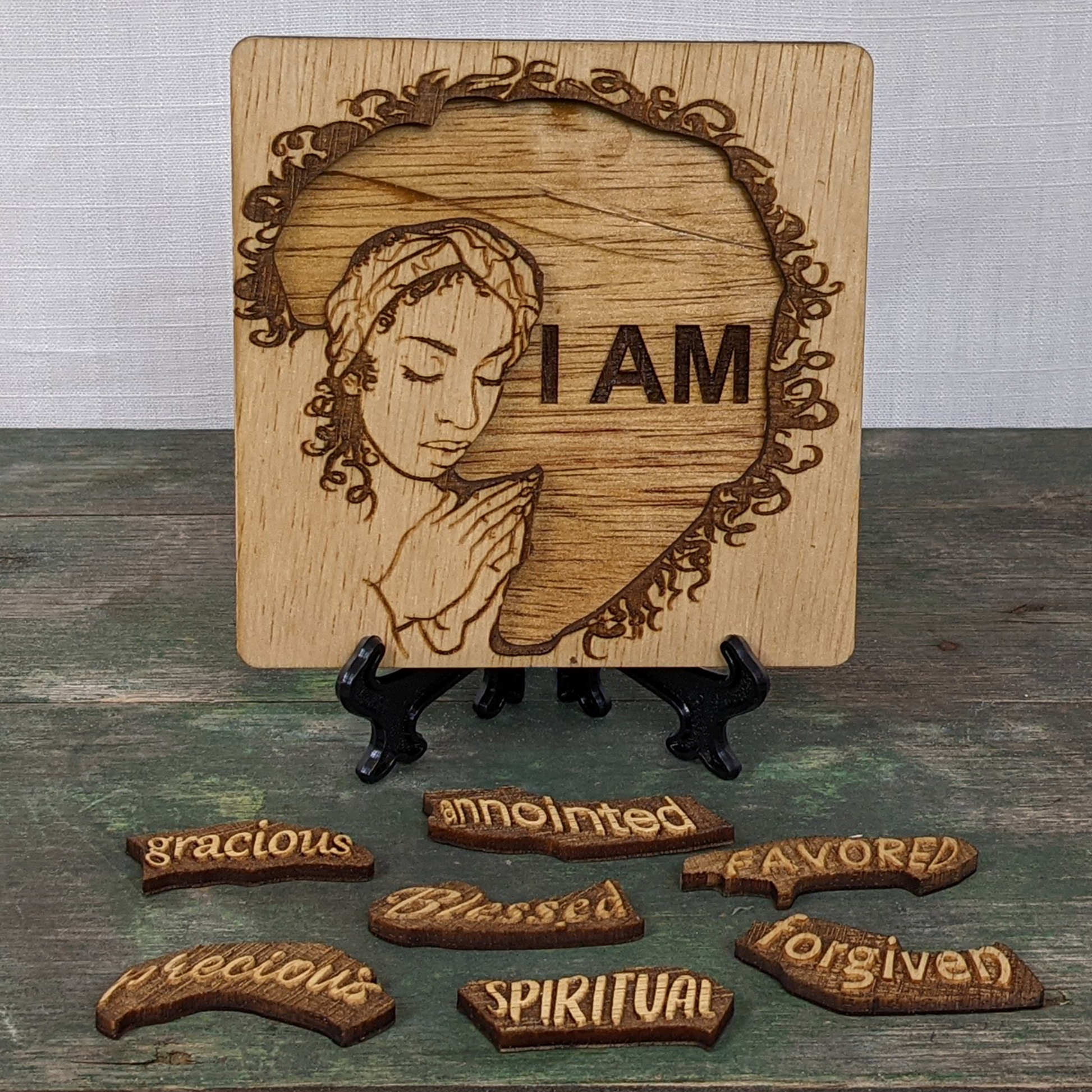 "I AM" Affirmations Puzzle - Spiritual Woman pieces out Favored Spiritual Annointed Blessed Forgiven Precious Gracious